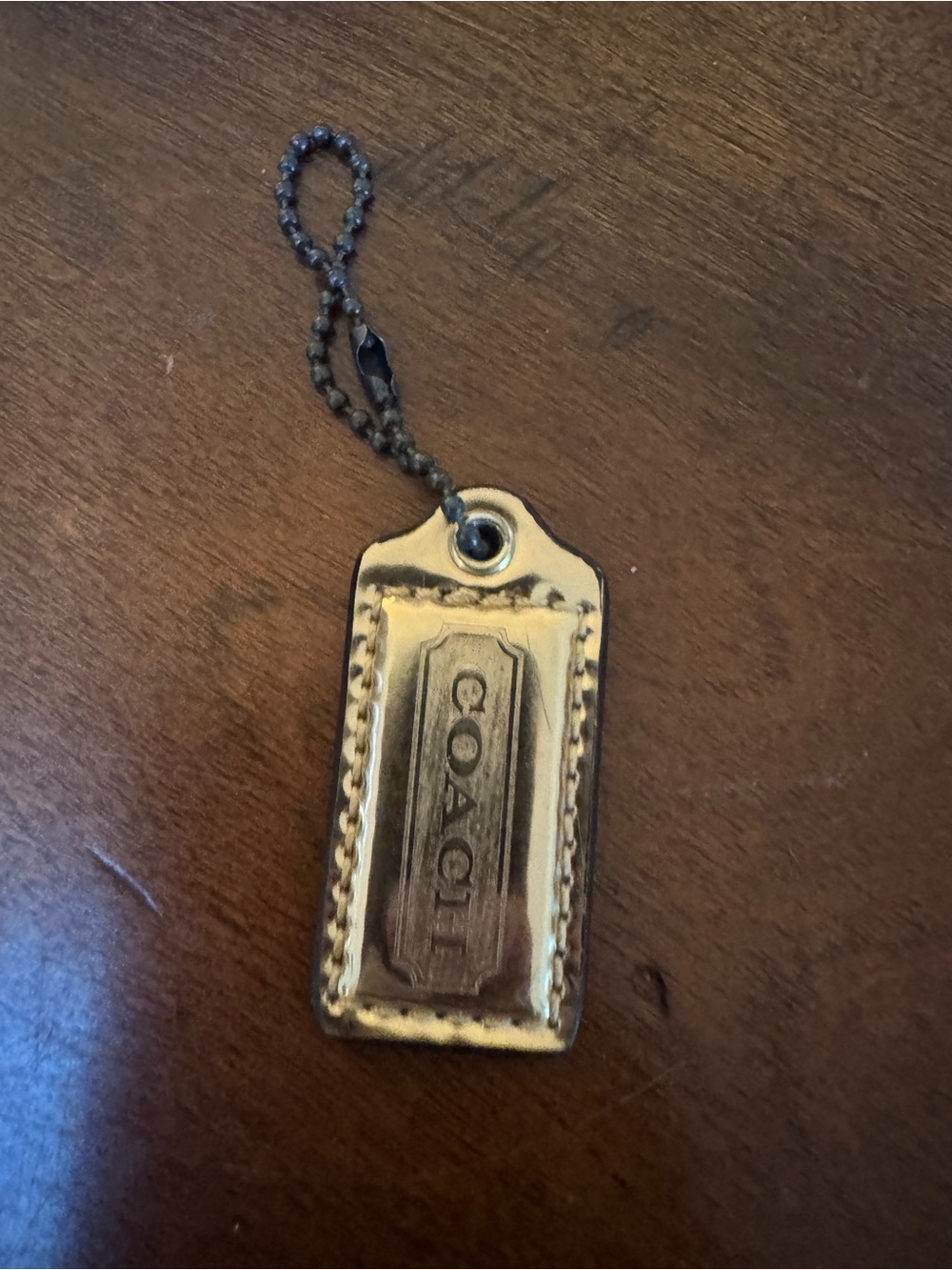 Coach 2” Copper Gold Mirrored Leather Hang Tag Bag Charm Key Chain Fob